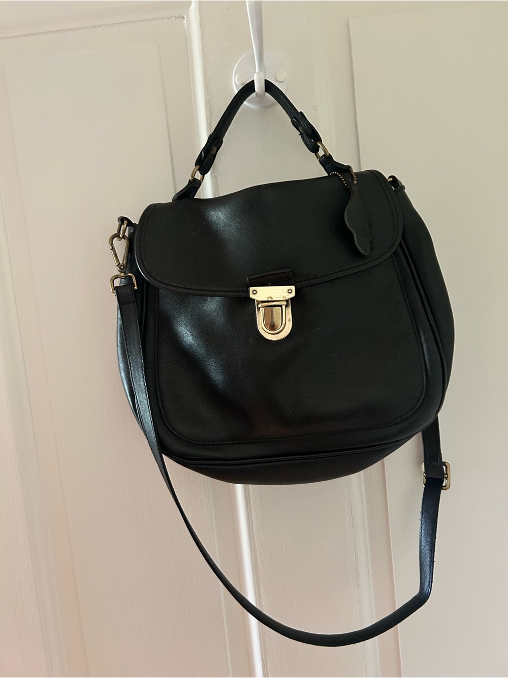 Vintage Roots Leather Satchel Bag with Gold Hardware